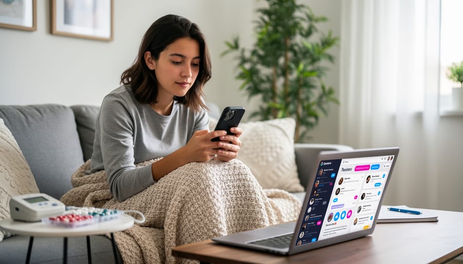 Person using laptop and smartphone for online advocacy and awareness activities